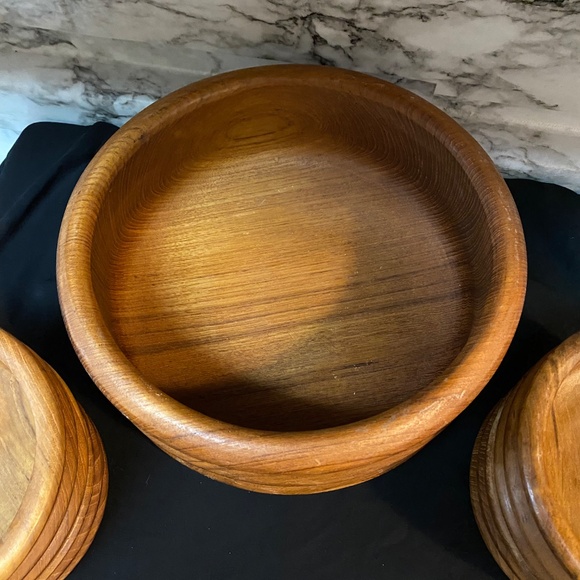 *01 Teak Wood salad bowl set 10" Serving Bowl 4 , 6" Salad Bowls Brown Wood - Picture 3 of 7